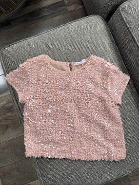 GAP Pink Sequin Petal Short-Sleeve Top